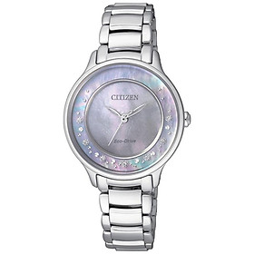 Đồng hồ nữ citizen đính kim cương dây thép không gỉ em0380-65d - mặt xà cừ