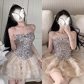 ĐẦM ỐNG NGẮN KIM SA TẦNG XÒE XẾP LY REN VOAN TRẮNG SUÔNG TRƠN LẤP LÁNH ĐI TIỆC DẠO PHỐ ĐI CHƠI ĐI BIỂN