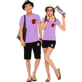Bộ Áo Thun Đôi Nam Nữ Siêu Anh Hùng Màu Tím