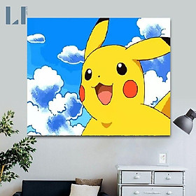 Tranh sơn dầu số hoá có khung LIM Art -Tranh tô màu theo số Pikachu, Pokemon