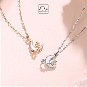 Dây chuyền bạc/vòng cổ bạc trăng khuyết đá hồng độc lạ Moonsilver