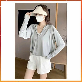 Màu GHI Size L (38-59kg) Áo Khoác Chống Nắng Nữ vải dày dặn chống tia UV UPF 50+ Thun nữ Lạnh Cánh Dơi Siêu mềm mịn và mát