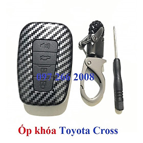 Bao chìa khóa, bọc chìa khóa, ốp chìa khóa vân carbon cho xe Toyota Cross 2020- 2023 chìa 3 nút, 4 nút - Có kèm móc khóa