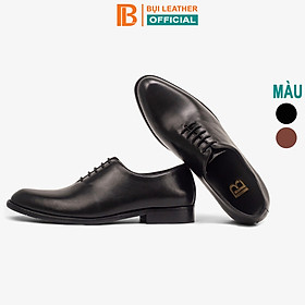Giày da nam oxford công sở G102, giày nam da bò nappa cao cấp màu nâu có dây buộc, mặt trơn không hoạ tiết Bụi leather hộp sang trọng, BH 12 tháng