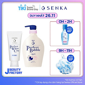Combo Sữa tắm dưỡng ẩm Senka Perfect Whip hương hoa hồng, đinh hương 500ml và Sữa rửa mặt chiết xuất đất sét trắng Senka Perfect Whip Clay 120g