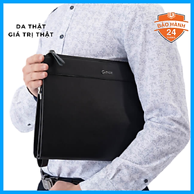 Ví Cầm Tay Nam Clutch Da GENCE CL07 Da Bò Cao Cấp Màu Đen Có Dây Đeo Vai