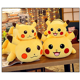 Gấu bông pikachu, thú nhồi bông gối ôm pikachu cao cấp vải nhung co giãn 4 chiều