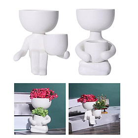 2pcs Ceramic Flower Pot Human Flower Vase Plant Pot Planter White