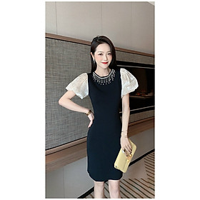 ĐẦM SUÔNG THUN CỔ PHỐI TUA RUA TAY VOAN BI PHỒNG