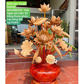 Mua 1 Bình hoa sen 25 bông trang trí phòng khách  phòng thờ   bình cắm gỗ hương đỏ  hoa lá cành gỗ ngọc am đẹp long lanh