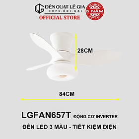 Quạt trần chung cư mini 3 cánh LÊ GIA LGFAN657 | Phù hợp với phòng ngủ, phòng ăn - Bảo Hành 5 Năm Hàng Chính Hãng