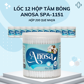 Lốc 12 hộp Tăm bông Anosa người lớn thân nhựa hộp 200 que TB01-1151