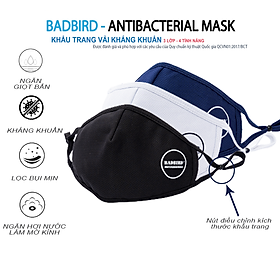 SET 3 Chiếc Khẩu Trang Vải Y Tế Kháng Khuẩn Cao Cấp BADBIRD 3 Lớp 4 Tính Năng, Antibacterial Mask, Thương hiệu Việt