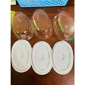 Mua Combo 50 Hộp nhựa oval mini đế trắng dùng đựng bánh bông lan  bánh mì  kích thước: lọt lòng 12 x 7 x 5cm