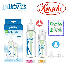 [ SB02005 ] Combo 2 Bình sữa Dr.Brown's Option Plus cổ thường 120ml và 250ml kèm 02 núm ty Level 2