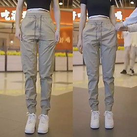 Quần Jogger nữ vải gió kaki mềm co dãn , cạp chun full size