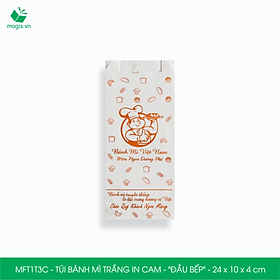 Mua MFT1T3C - 24x10x4 cm - 100 Túi bánh mì Trắng  in sẵn họa tiết ĐẦU BẾP - Bao bánh mì Túi giấy thực phẩm an toàn