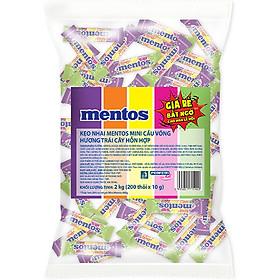 Gói Kẹo Nhai Mini Mentos (Dâu, Cam, Chanh, Nho, Táo xanh) (Gói 2kg - 200 Thỏi x 5 viên)