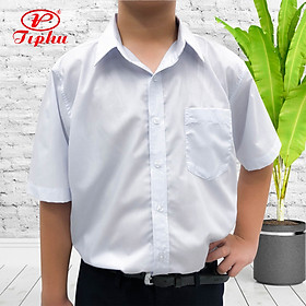 Áo sơ mi trắng tay dài, đồng phục học sinh nam, chất vải KT Silk mềm mại, size từ 20-95kg - Tay ngắn - Số 58 (dưới 20kg)