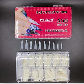 Hộp 500 cái móng úp phom nhọn đủ size màu trắng đục chuẩn