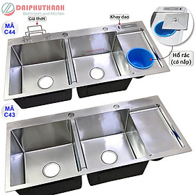 Mua Chậu Rửa Bát Inox Cao Cấp KAZTA KZ-C43 C44 Loại 2 Hộc 1 Cánh - Kích thước 100x48cm rộng rãi tiện dụng