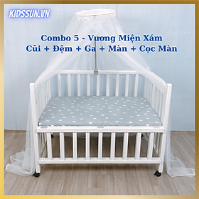 Giường Cũi KidsSun - Nôi Cũi Cho Bé Từ Sơ Sinh Đến 3-4 Tuổi - Chất Liệu Gỗ Quế Màu Trắng - Combo 5 Sản Phẩm