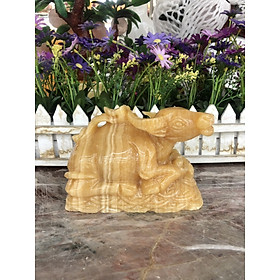 Mua Tượng con trâu giáp phong thủy đá ngọc hoàng long trang trí bàn làm việc - Dài 15 cm