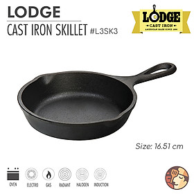 Chảo gang Lodge nhỏ đường kính 16.51 cm L3SK3, chống dính tự nhiên, dùng được cho mọi loại bếp và lò nướng