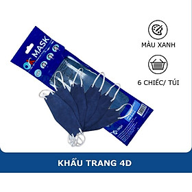 Khẩu Trang Y Tế 4D Ok Mask Màu Xanh Đậm, Theo Thiết Kế Kf94, Đạt Chuẩn Kháng Khuẩn, Công Nghệ Nhật Bản (6 Chiếc/Túi)