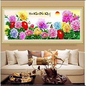 Tranh thêu chữ thập Hoa Mẫu Đơn thêu kín MN0055 (195x84) chưa thêu
