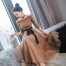ĐẦM REN LỤA CHẤM BI BẸT VAI CAO CẤP