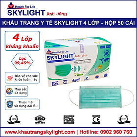 Khẩu trang y tế Skylight 4 lớp kháng khuẩn- Màu Xanh Ngọc Hộp 50 cái