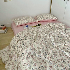 Set Cotton Living 100%côtton Hàng Nhập Khẩu Cao Cấp 4 Món Hoa Hồng Dây Vintage
