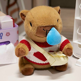 Gấu Bông Thú Nhồi Bông Capybara Mặc Áo Len Đeo Túi Có Thể Kéo Mũi Siêu Đáng Yêu 25cm (Mẫu Áo Len Ngẫu Nhiên)