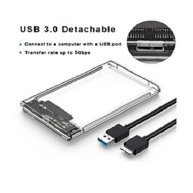 Hộp box đựng ổ cứng laptop 2.5inch trong suốt External Case chuẩn USB 3.0 - Hàng chính hãng