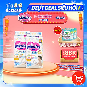 Combo 2 Tã/bỉm dán Merries size L - 54 miếng (Cho bé 9-14 kg)