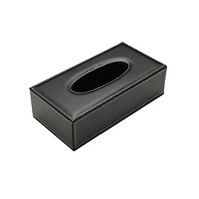 PU Leather Tissue Box Cover Home Car Napkin Toilet Paper Holder Case - Black