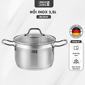 Nồi inox 304 vung kính đáy 3 lớp Lebenlang LBL2533 và LBL2534, size 20, 24cm, dùng cho mọi loại bếp - hàng chính hãng