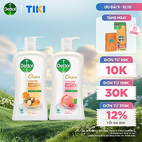 COMBO 2 CHAI SỮA TẮM DETTOL ONZEN MẬT ONG KHÁNG KHUẨN DƯỠNG THỂ VÀ DƯỠNG DA ĐÀO & PHÚC BỒN TỬ (950G/CHAI)