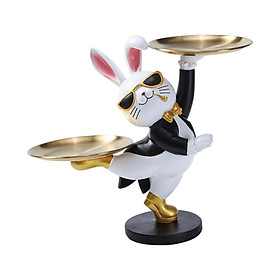 Rabbit Statue with Storage Tray Bunny Figurine Animal Sculpture Key Holder