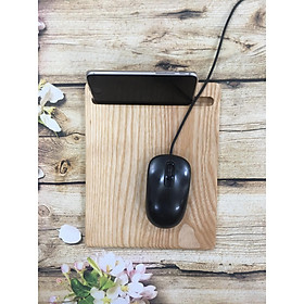 Lót chuột máy tính bằng gỗ có đồ kê điện thoại, smartphone