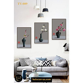 Bộ 3 Tranh Canvas Bình Hoa Đào, Nhài Và Hồng – (TV-009)