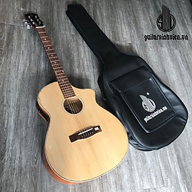 Mua Đàn guitar acoustic + eq 7545 mặt gỗ thông có ty chống cong