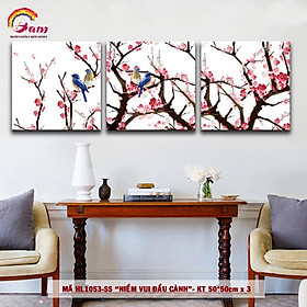 Mua Bộ 3 tranh sơn dầu số hóa tự tô màu DIY hoa đào - Mã HL1053SS Chim báo tin vui