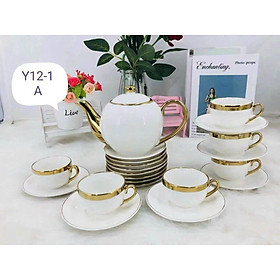 Bộ Ấm Chén Trà Sứ Trắng Viền Vàng Cao Cấp – Quà Tặng Tân Gia, Tiếp Khách & Gia Đình - HÀNG CHÍNH HÃNG MINIIN