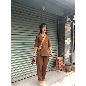 ĐỒ LAM ĐI CHÙA Mẫu Chéo Nơ Sen Kate Mịn S2