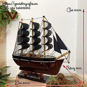 Mua  Dài 20cm - Giao hàng nguyên chiếc  Mô hình tàu thuyền gỗ trang trí nhà cửa - tàu gỗ phong thủy thuận buồm xuôi gió - Buồm đen