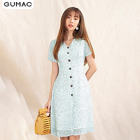 Đầm nữ GUMAC DA1096 thiết kế cổ V nút gỗ trẻ trung