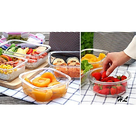 Hộp lạnh thủy tinh vuông nắp nhựa kín 520ml | HỘP THỦY TINH NẮP KÍN CAO CẤP