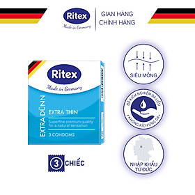 Bao cao su Ritex Extra Dunn, siêu mỏng cao cấp, hộp 3 chiếc
